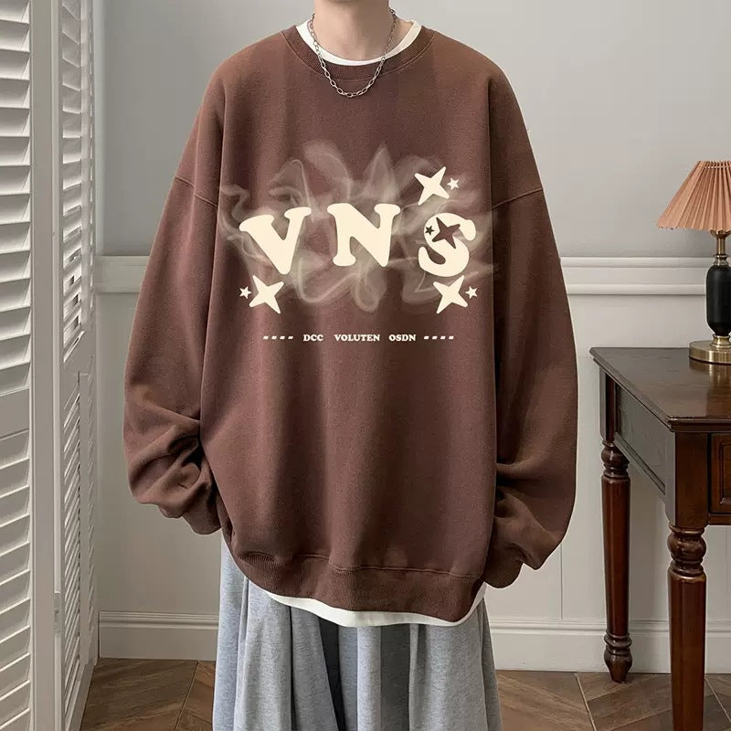 Herrer afslappet oversized sweater med kreativt print og behagelige mansjetter Stilla