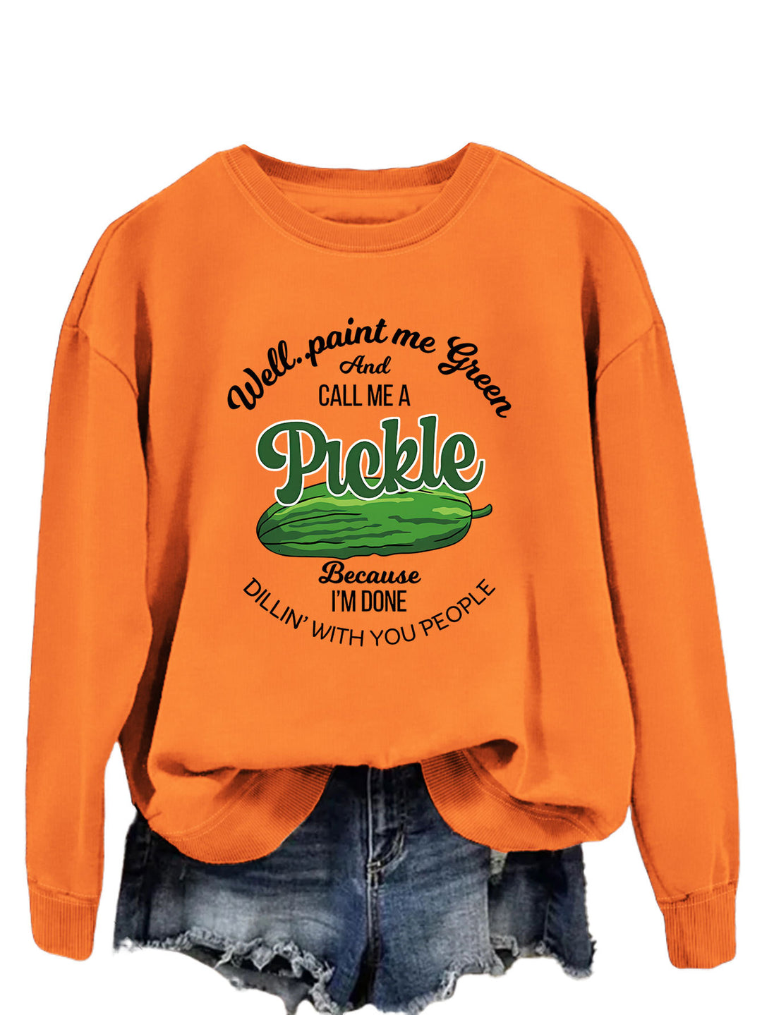 Kvinders sweatshirt med et sjovt agurkmotiv og kreativt tryk Stilla