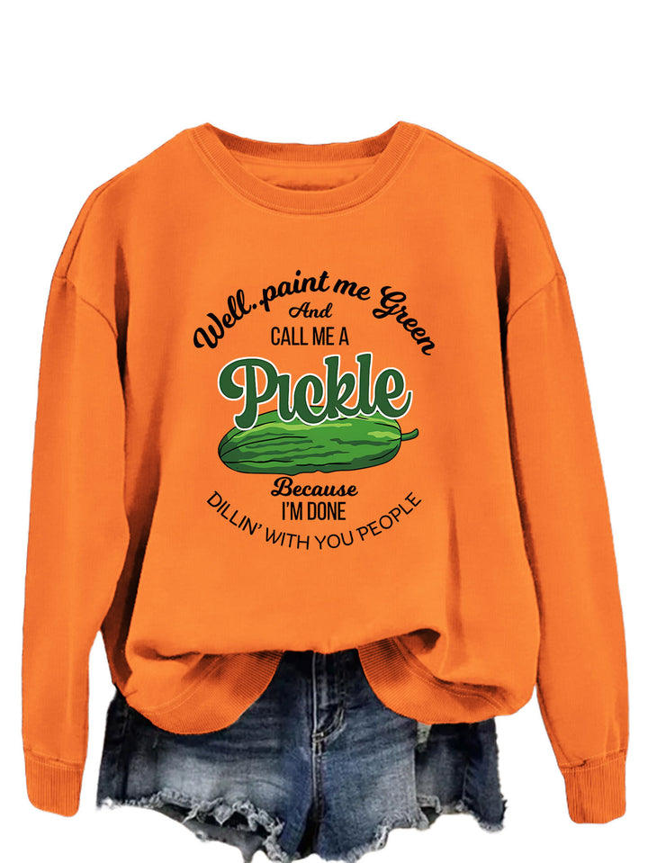 Kvinders sweatshirt med et sjovt agurkmotiv og kreativt tryk Stilla