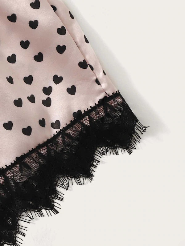 Dame Lace Crop-Camisole og Satin-Shorts Sæt Stilla