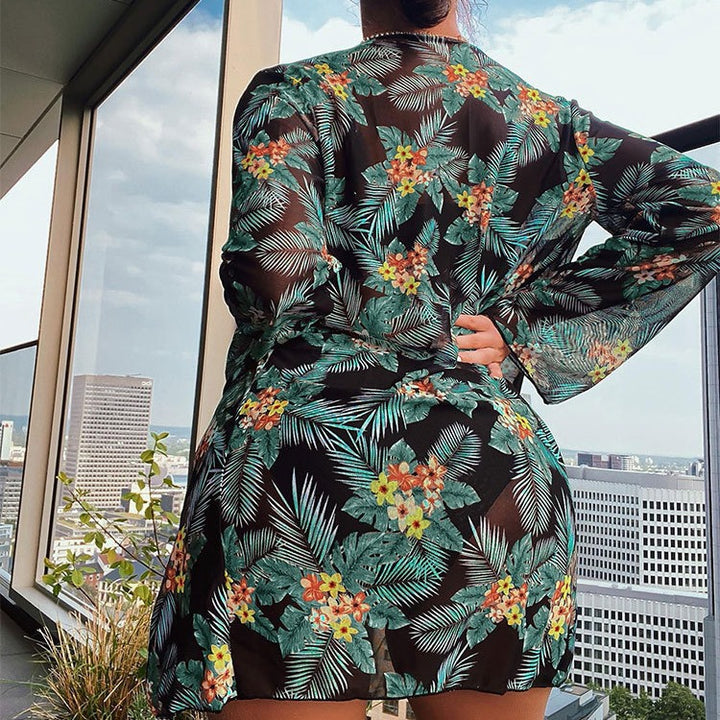 Dame Højskåret Bikini med blomster Kimono Skovae