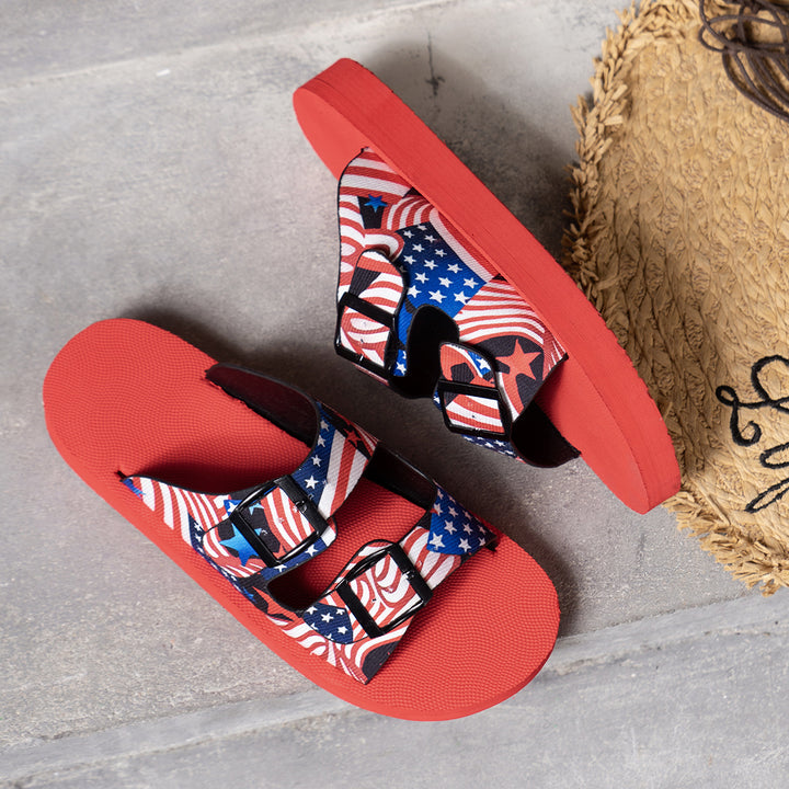 Dame mode plateau-sandaler med farverigt motiv og justerbare remme Stilla