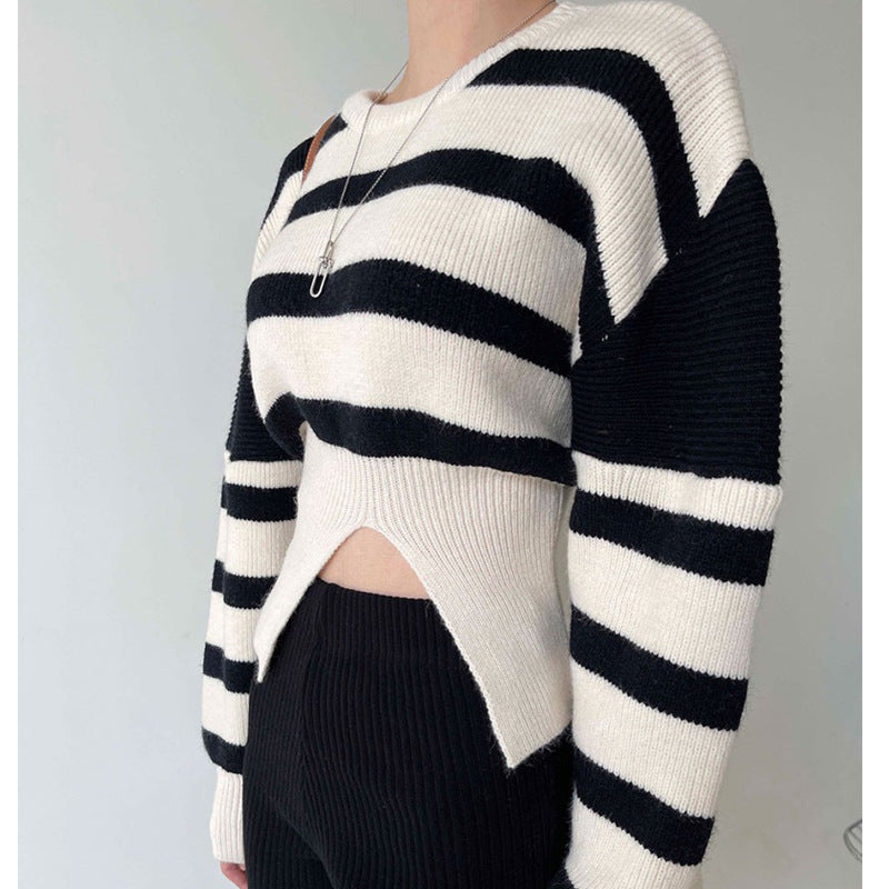 Femme Stilfuld Cut-Out Stribet Pullover Stilla