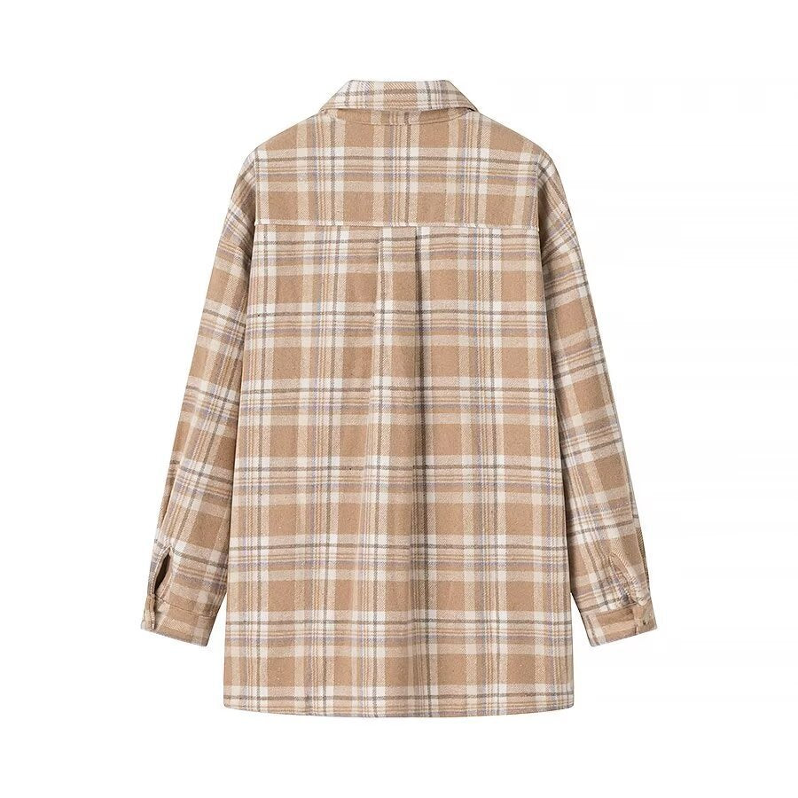 Femme Karo Oversized Skjortejakke med Lommer Stilla