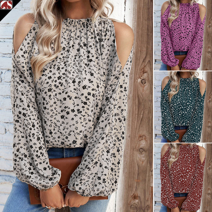 Damebluse i elegant cold-shoulder-design med florale accenter Stilla