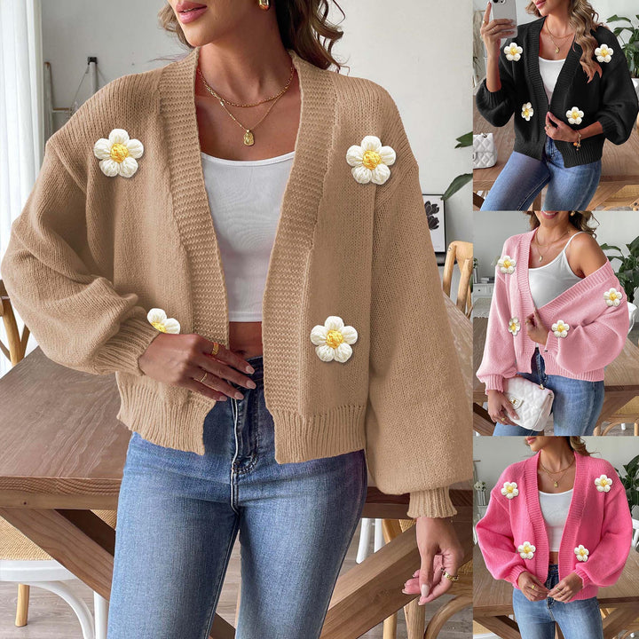 Dame Forkortet Strikcardigan med Florale Akcenter Stilla