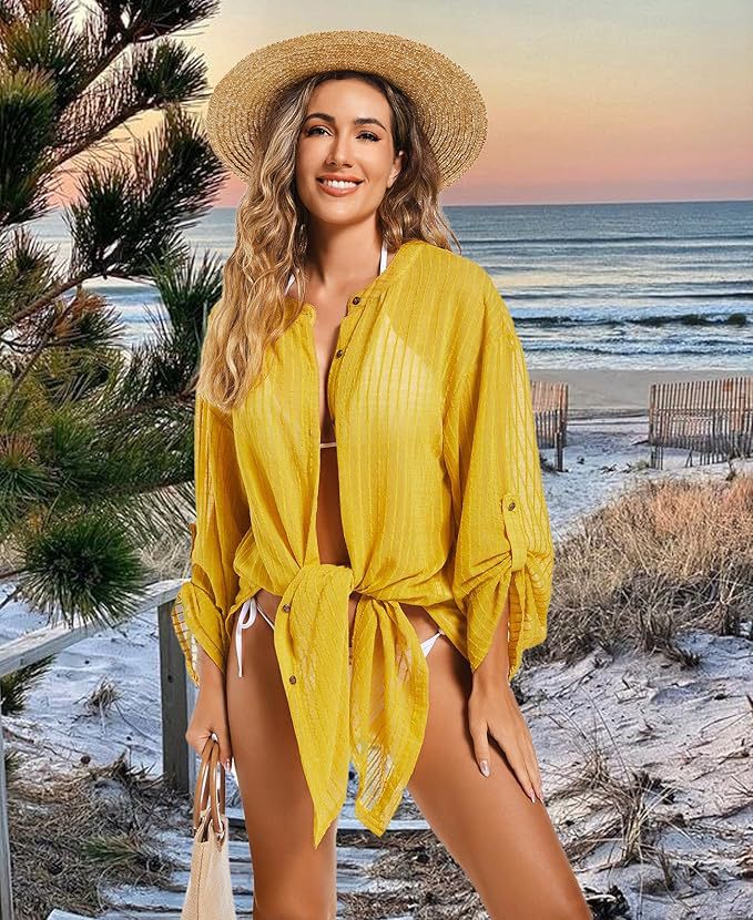 Dame luftig strandkjole med transparente striber Stilla