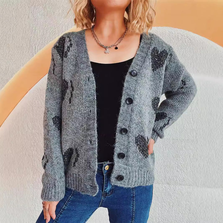 Kvindernes hyggelige cardigan med hjerte-design Stilla