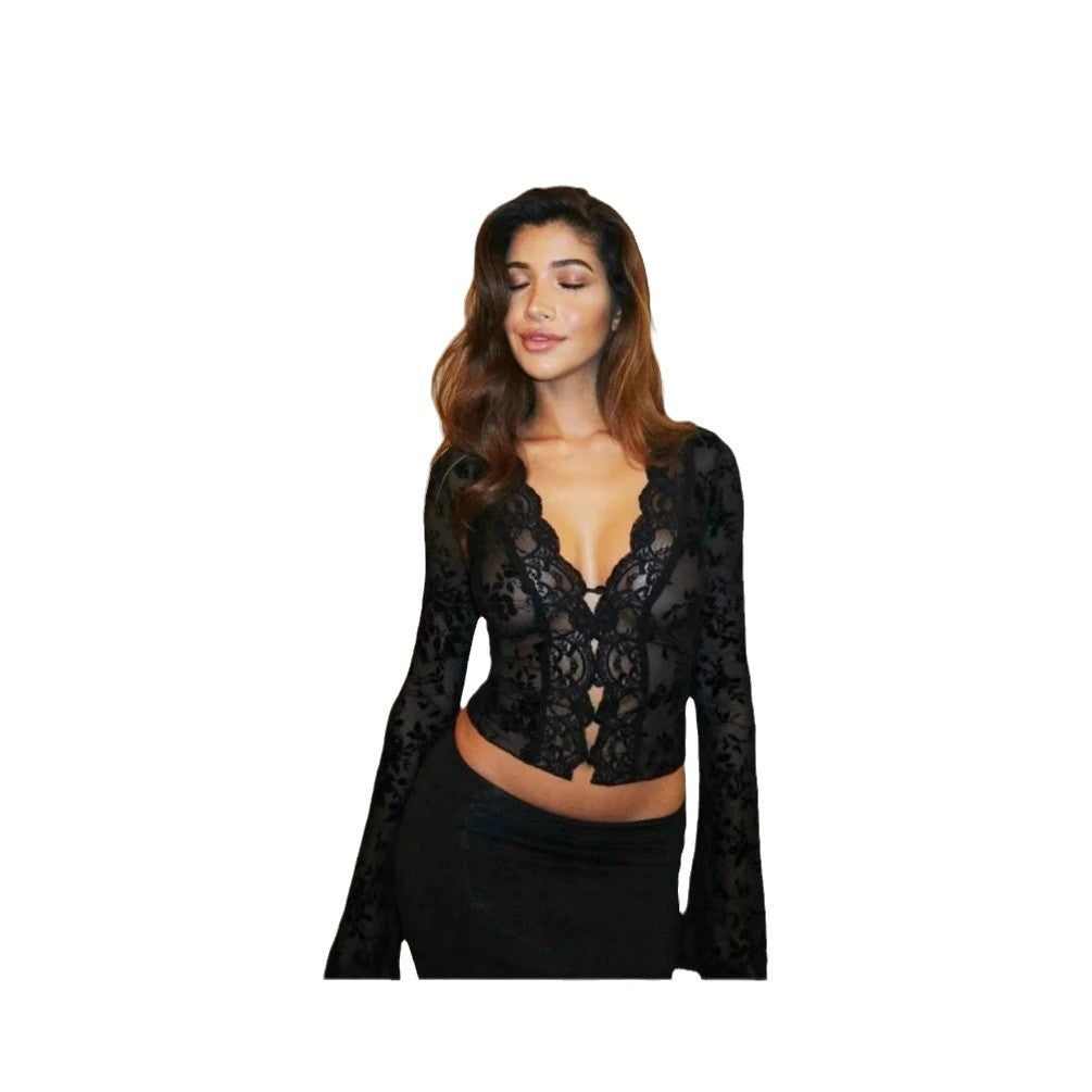 Dame Elegant Spidsbluse med florale applikationer og tætsiddende snit Stilla