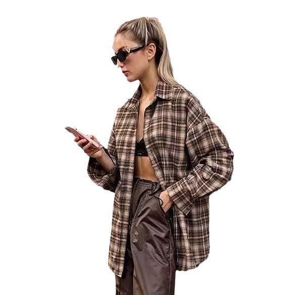 Femme Casual Oversized Ternet Flannel Skjorte Stilla