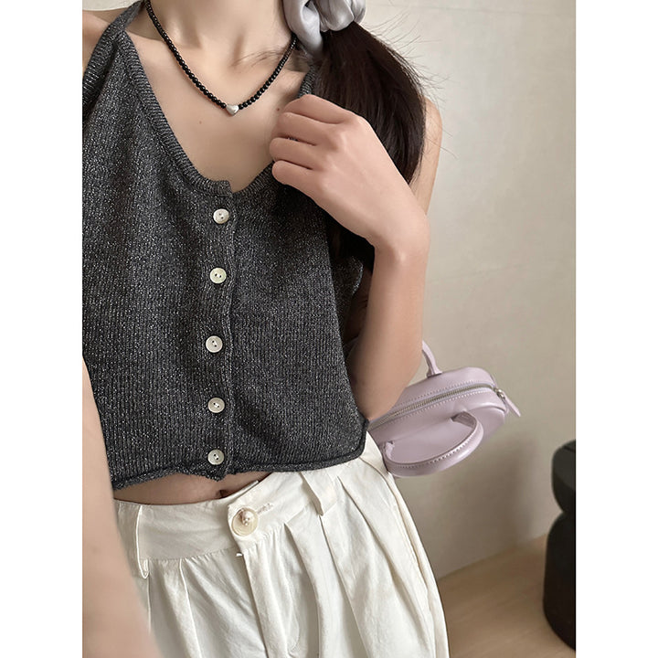 Femme Knap-Op Strik Crop Top Stilla