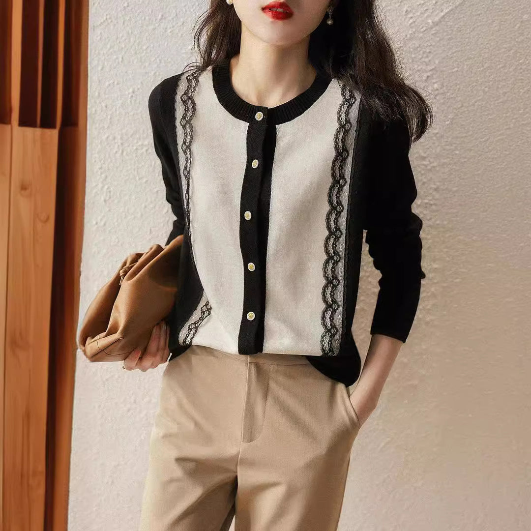 Kvindernes elegante cardigan med blonder trim Stilla