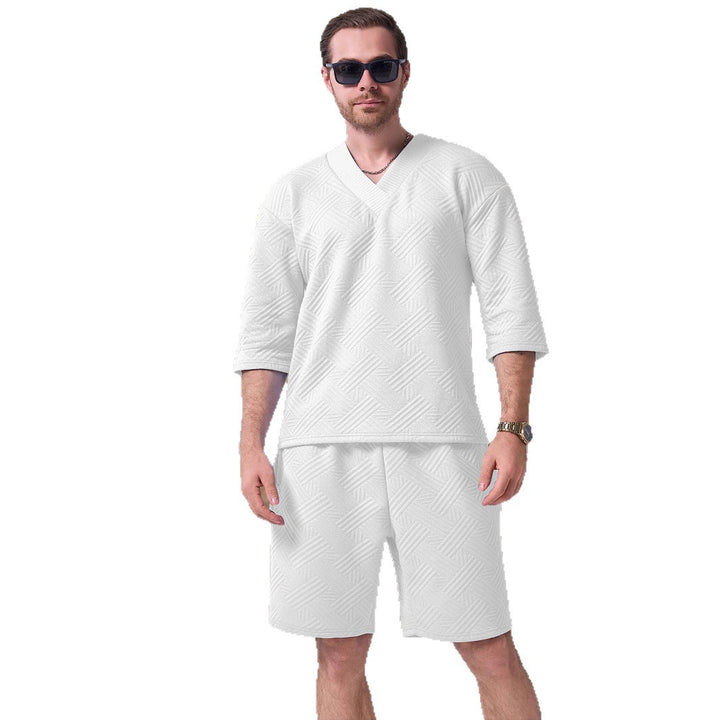 Herrer afslappet kortærmet skjorte og shorts-sæt med struktureret design Stilla
