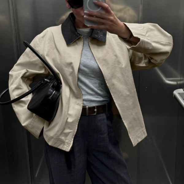 Dame stilfuld oversized jakke med kontrasterende krave Stilla