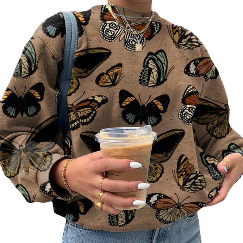 Dame sweatshirt med kreativ sommerfuglemotiv og afslappet snit Stilla