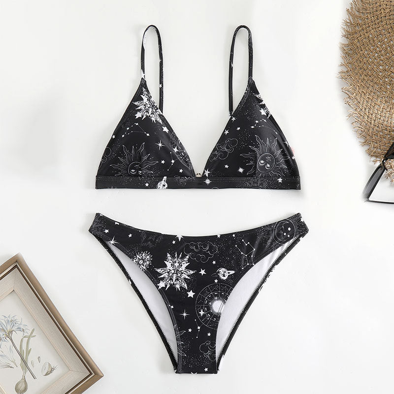 Dame Triangel-Bikini med galaxy-inspireret design og justerbare stropper Skovae