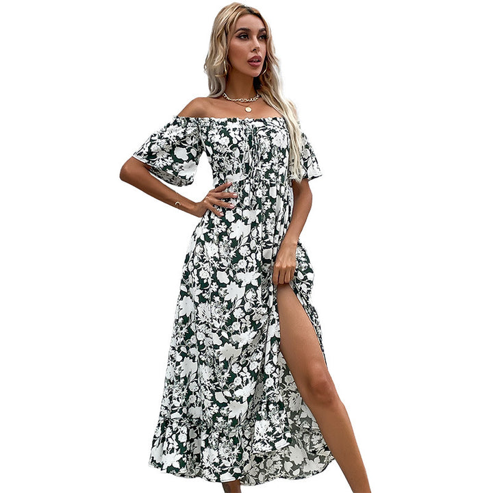 Dame Off-Shoulder Floral Maxi Kjole med sidelæg Stilla