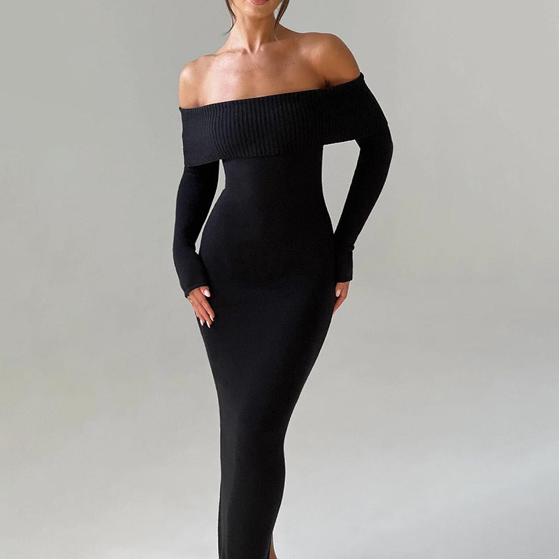 Dame off-shoulder maxikjole med lange ærmer og elegant snit Skovae