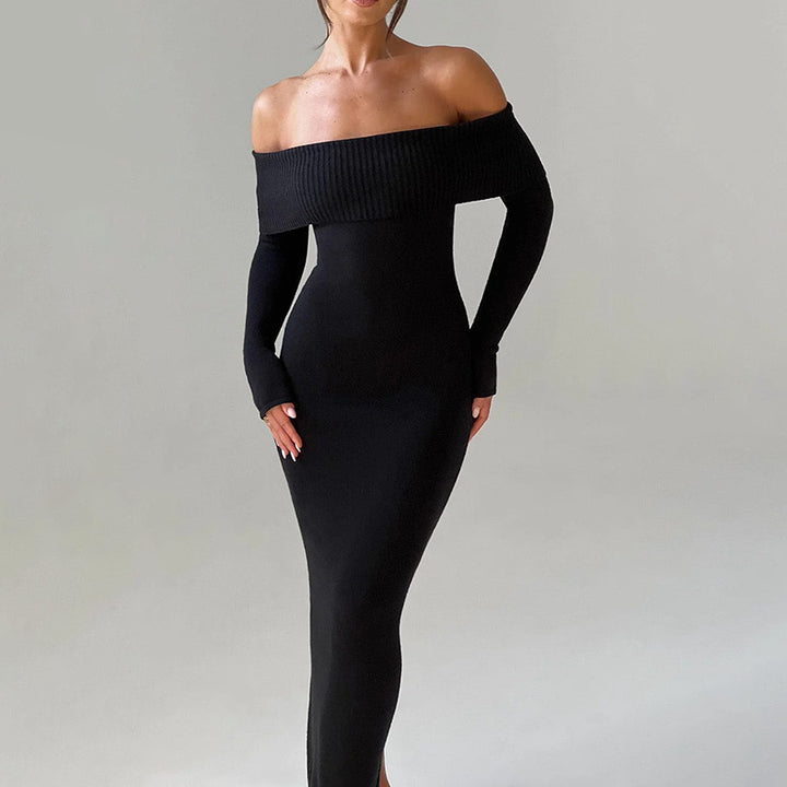 Dame off-shoulder maxikjole med lange ærmer og elegant snit Skovae