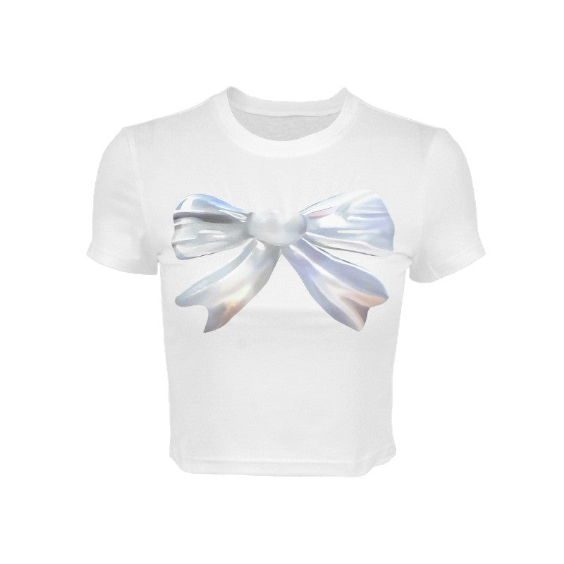 Damer cropped T-shirt med unikt 3D-design af en sløjfe Skovae