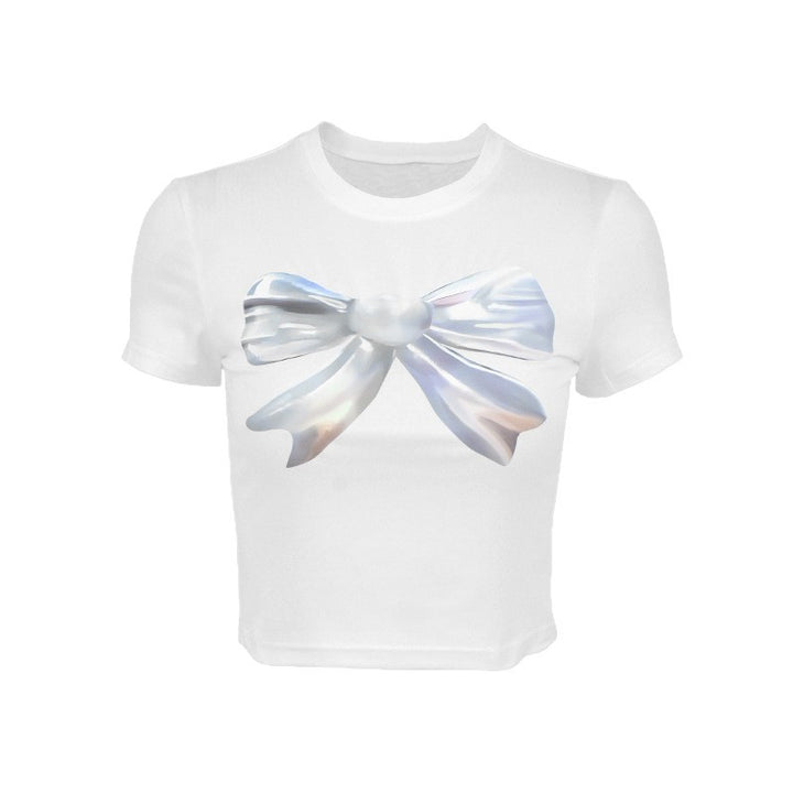 Damer cropped T-shirt med unikt 3D-design af en sløjfe Skovae
