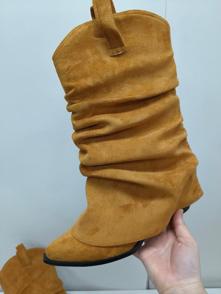 Femme Slouchy Suede Midi-Kalv Støvler med skulptureret Design Stilla