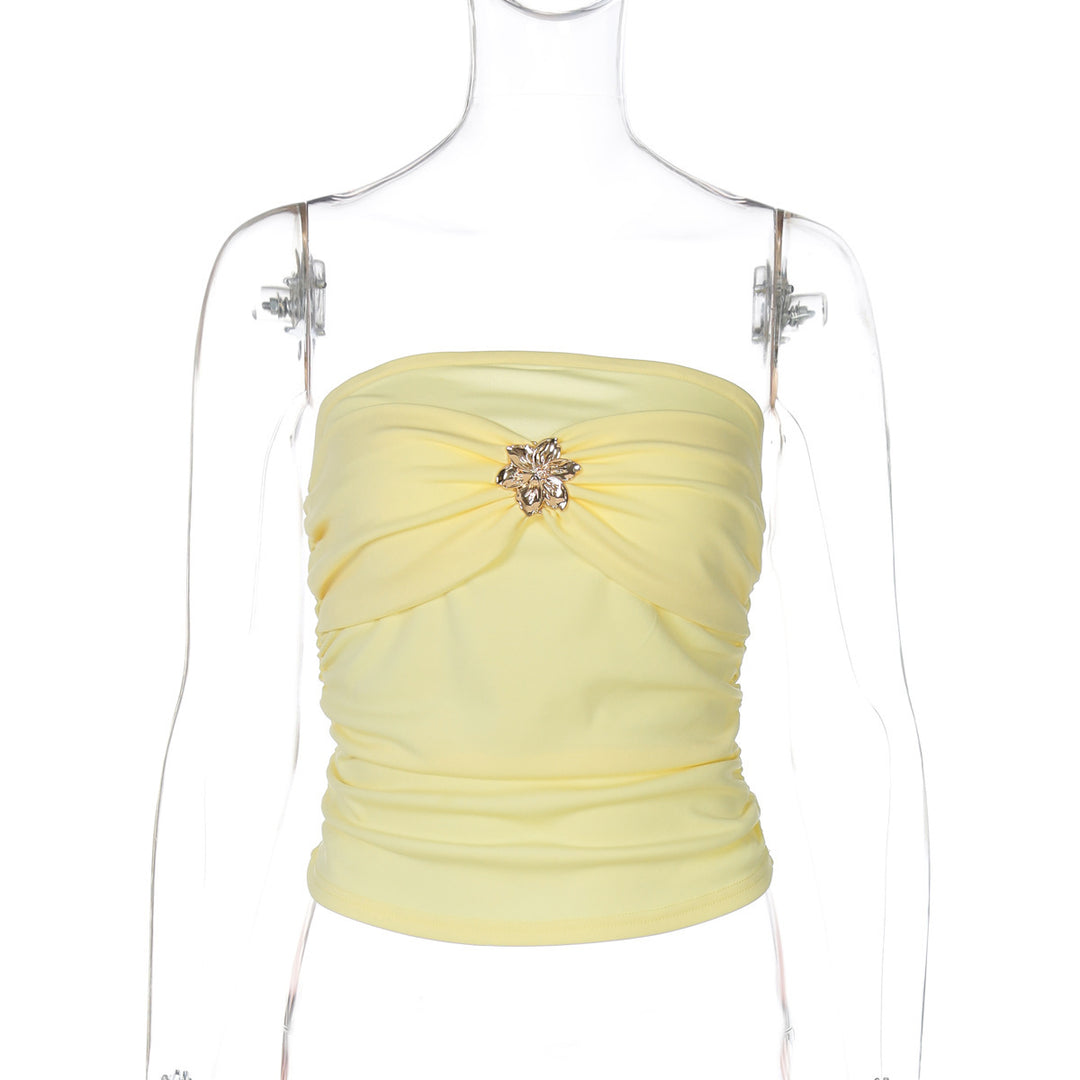 Dame Elegant bandeau top med flot blomsterapplikation Stilla