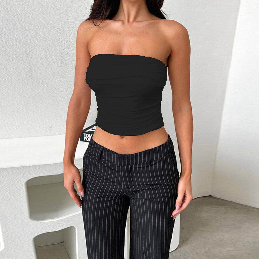 Dame Bandeau Top med rynket design Skovae