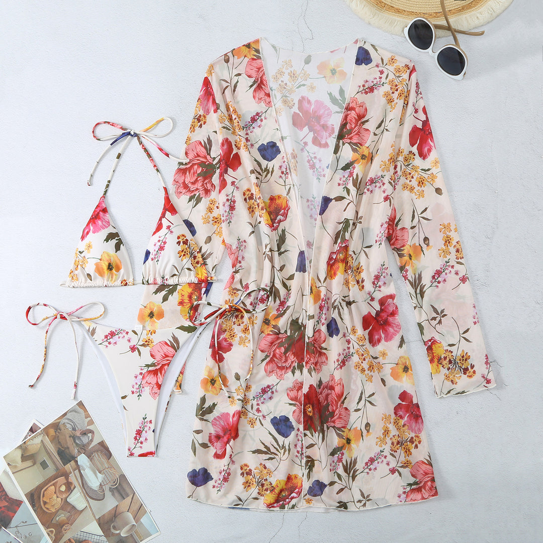 Dame Blomsterprint Kimono og Bikinitøj Stilla