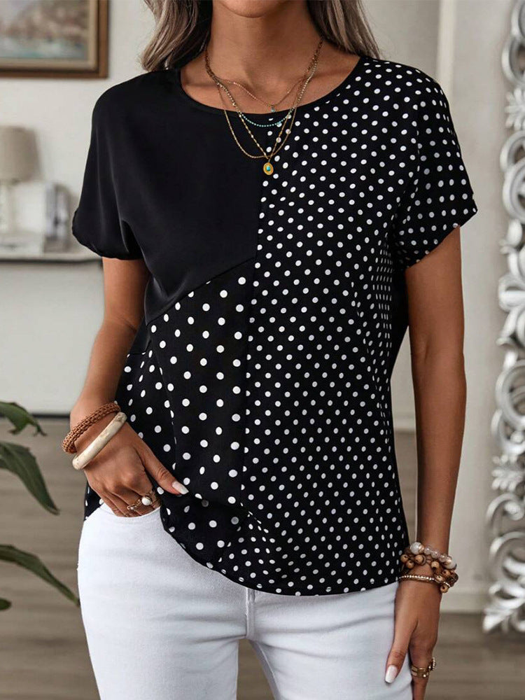 Damer Polka-Dots T-shirt med afskårne skemaer og moderne snit Stilla
