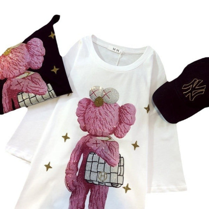 Dame T-shirt med glitrende bærendesign og afslappet snit Stilla