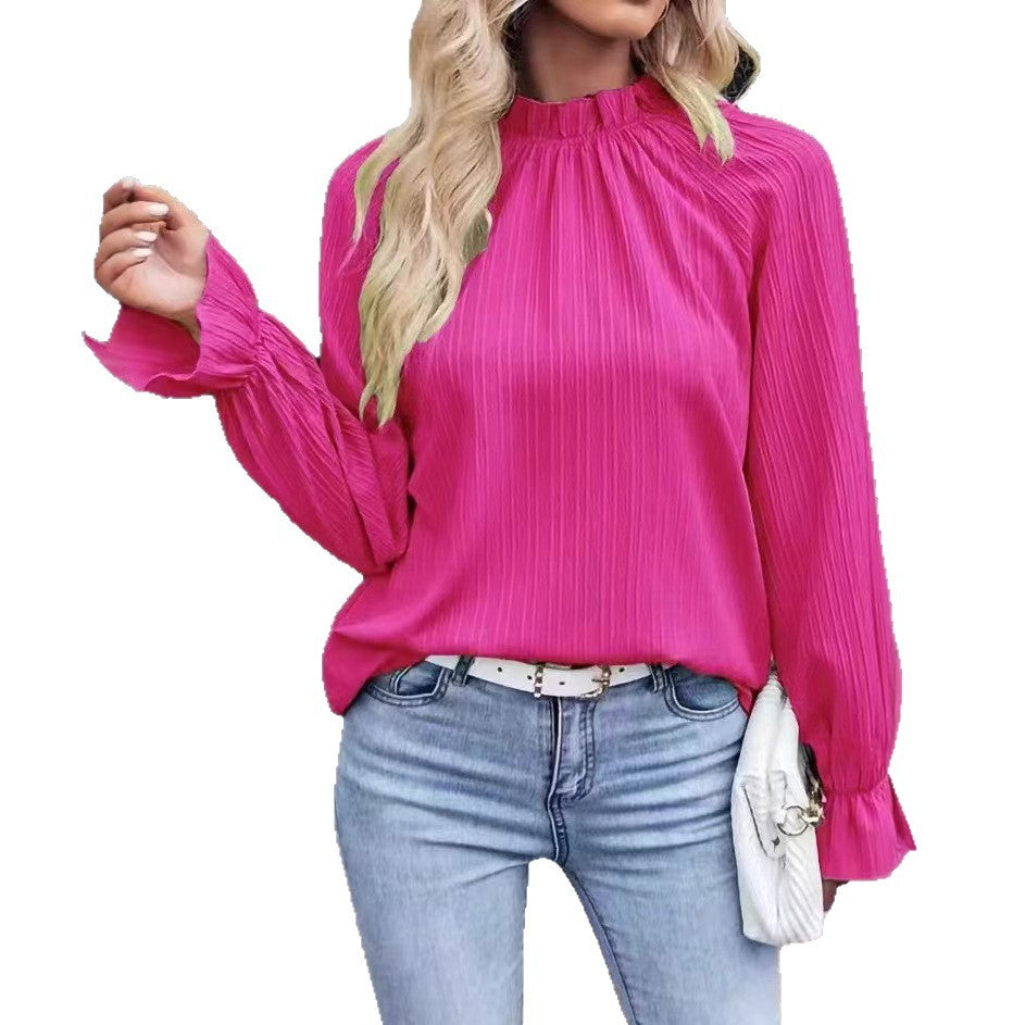 Dame flydende bluse med elegante pufærmer Stilla