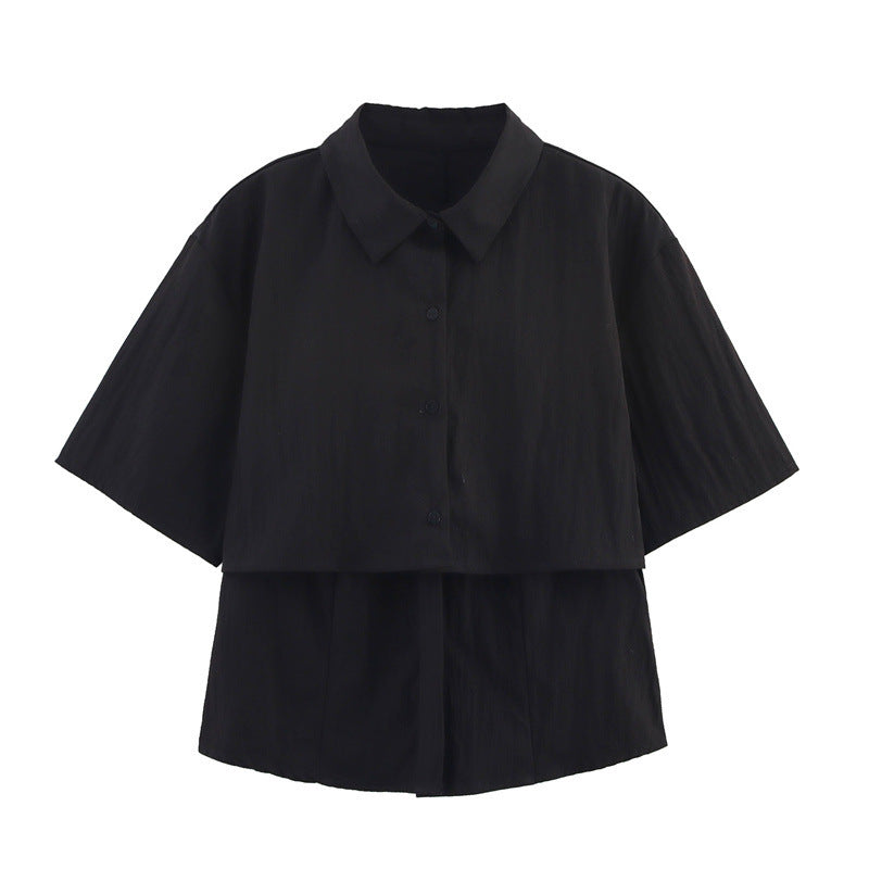 Femme Cropped Button-Down Shirt med Oversized Ærmer Stilla
