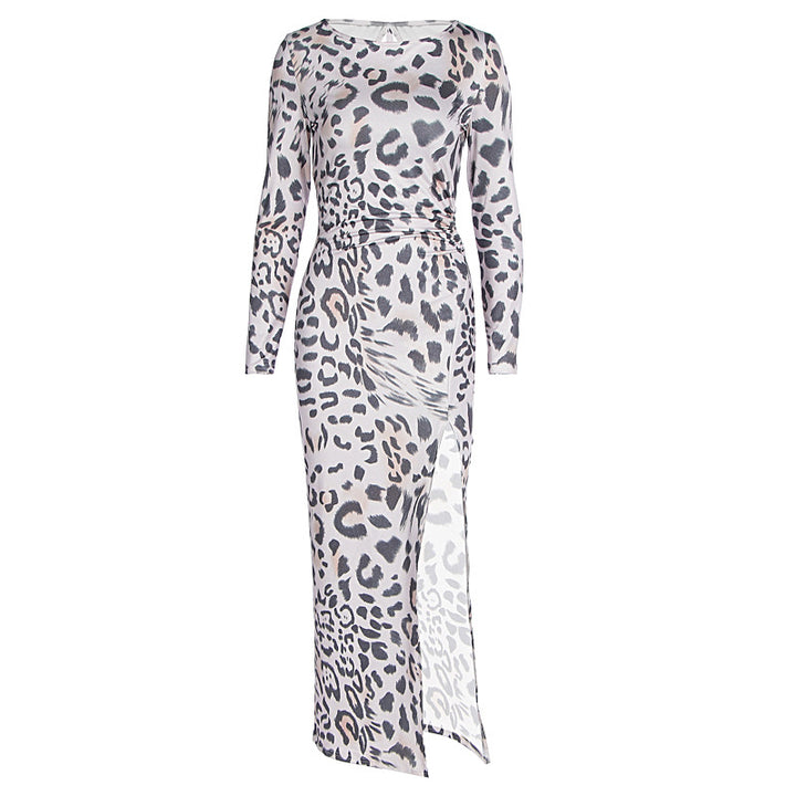 Dame Maxi-kjole med elegant dyreprint og splitdesign Stilla