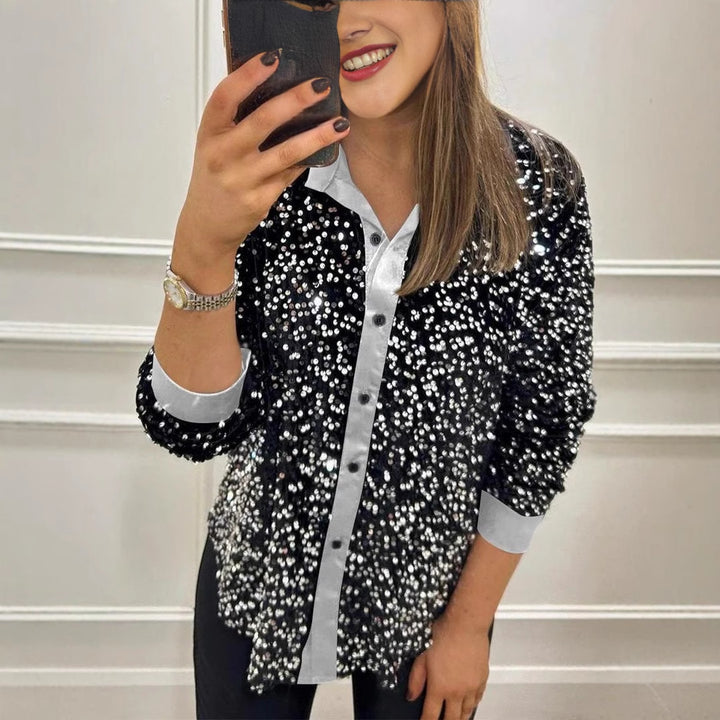 Dame Glitrende Bluse med oversized Snit Stilla