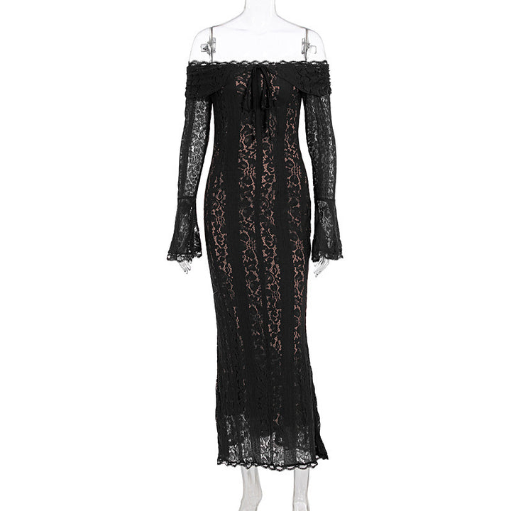 Damer Elegant Blondekjole i tætsiddende snit med Off-Shoulder Design Skovae