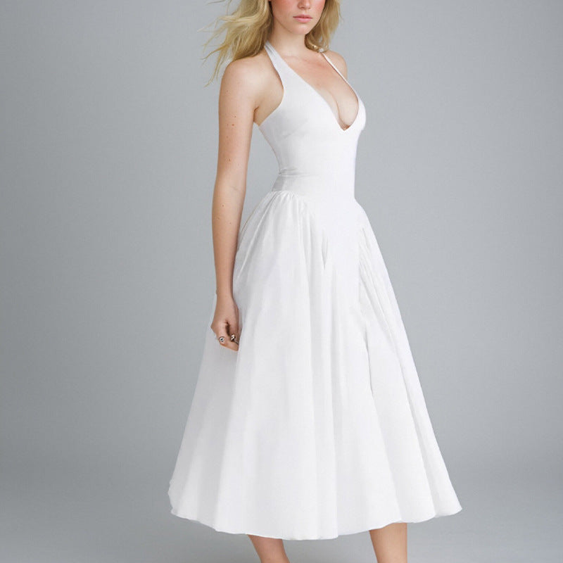 Damer Elegant Maxi Kjole med Dyb V-Hals og Flowende Nederdel Stilla