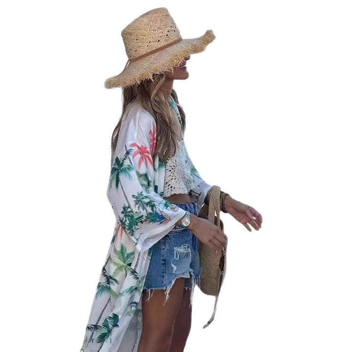 Dame Sommerlig Strandkimono med blomsterprint og afslappet snit Stilla