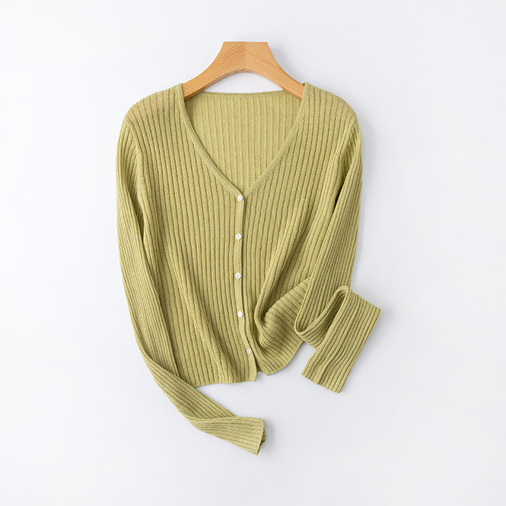 Femme Klassisk V-hals Ribstrik-Cardigan Stilla