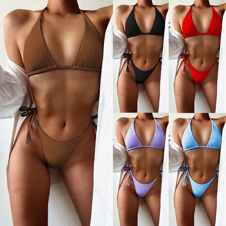 Dame Triangel-Bikini-Sæt med raffinerede ribdetaljer Skovae