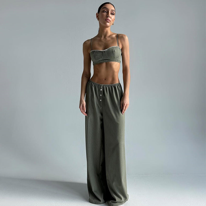 Dame to-delt sæt lavet af let, åndbart stof med elegant bustier-top og brede bukser Stilla