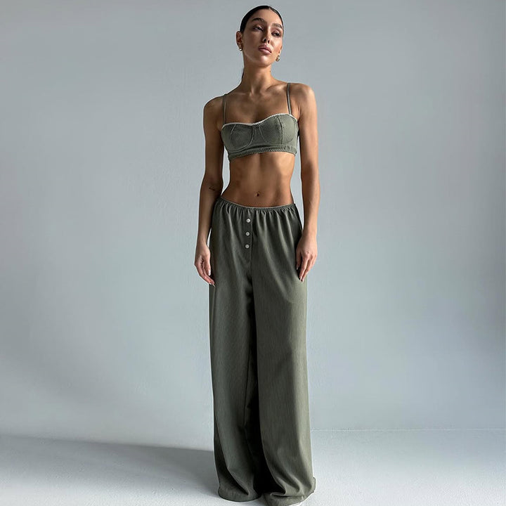 Dame to-delt sæt lavet af let, åndbart stof med elegant bustier-top og brede bukser Stilla