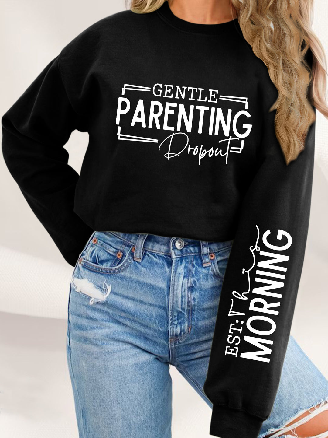 Kvinders sweatshirt med unikt trykt forældremotiv og afslappet pasform Stilla