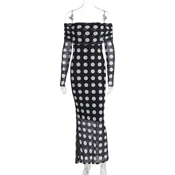 Dame Elegante Maxikjole med skulderfri design og prikker Skovae