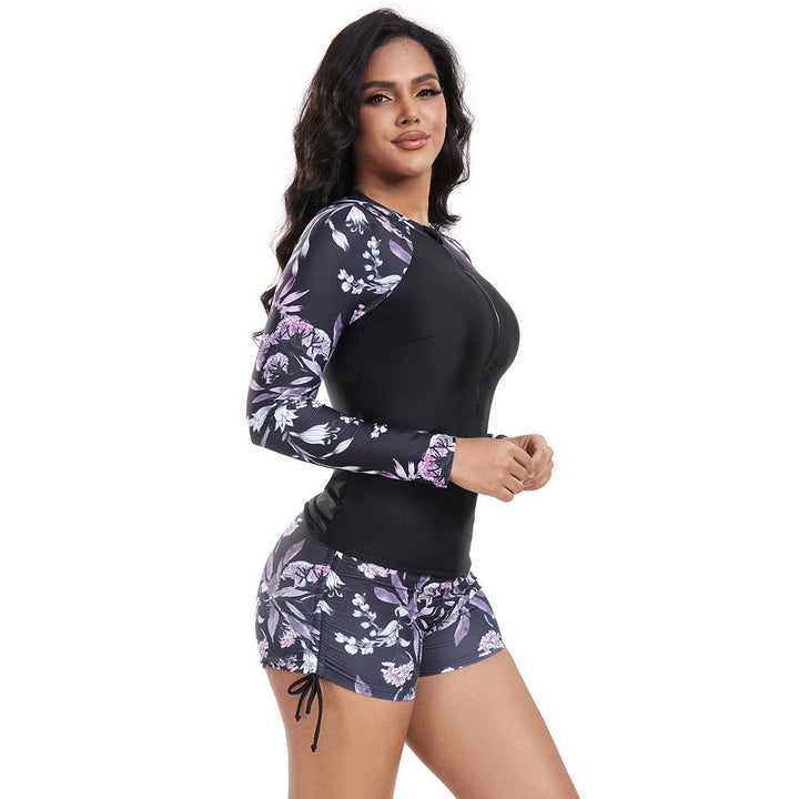 Dame Kvalitets Rashguard med blomsterdesign og korte shorts Skovae