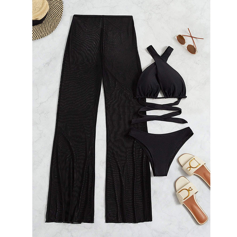 Dame Bikini-sæt med elegant bandeau-top og luftig palazzo-bukser Stilla