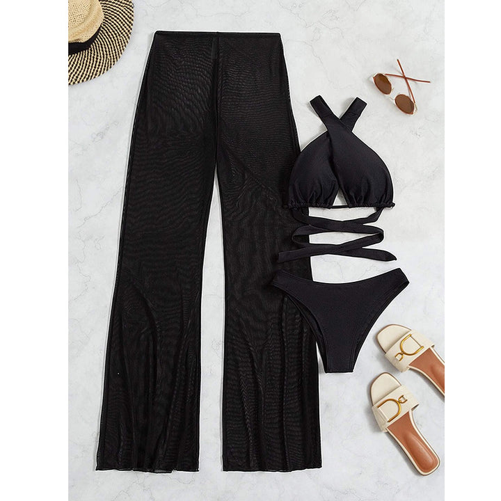 Dame Bikini-sæt med elegant bandeau-top og luftig palazzo-bukser Stilla