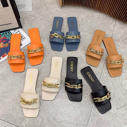 Dame Mode Slide-sandaler med elegant kædeudsmykning og skridsikker sål Stilla