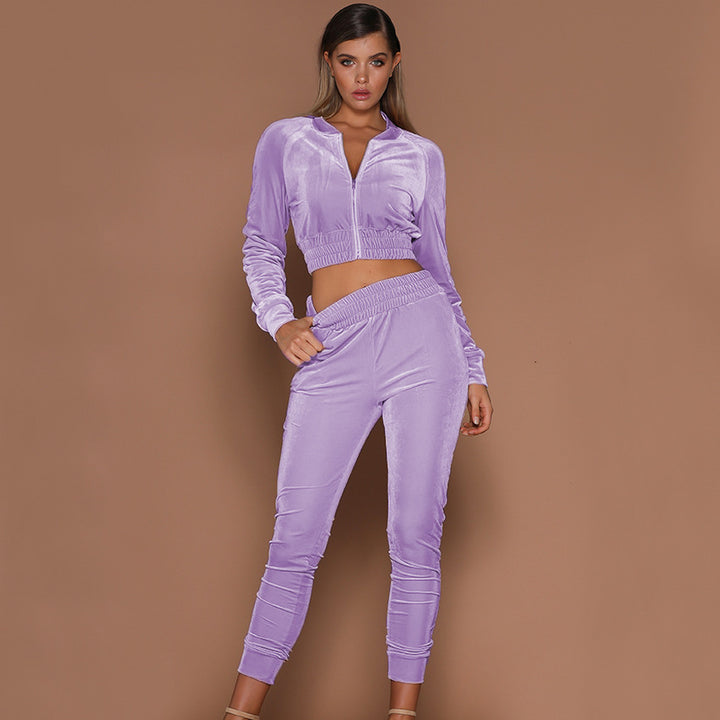 Dame Sporty Velour Sæt med cropped top og lige pasform Stilla