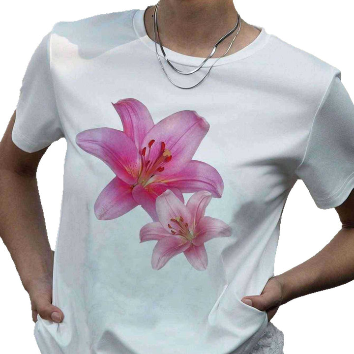 Dame T-shirt med blomsterprint og komfortpasform Skovae